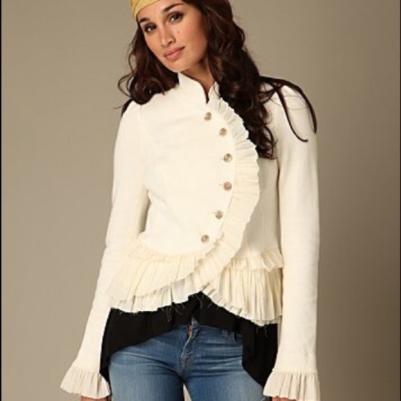 Free People Military Ruffle Jacket in Ivory Size 4 - Picture 16 of 16